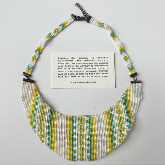 Suzanna Dai Beaded Crystal Collar Necklace Turquoise Wedding Guest Accessory - Picture 4 of 5